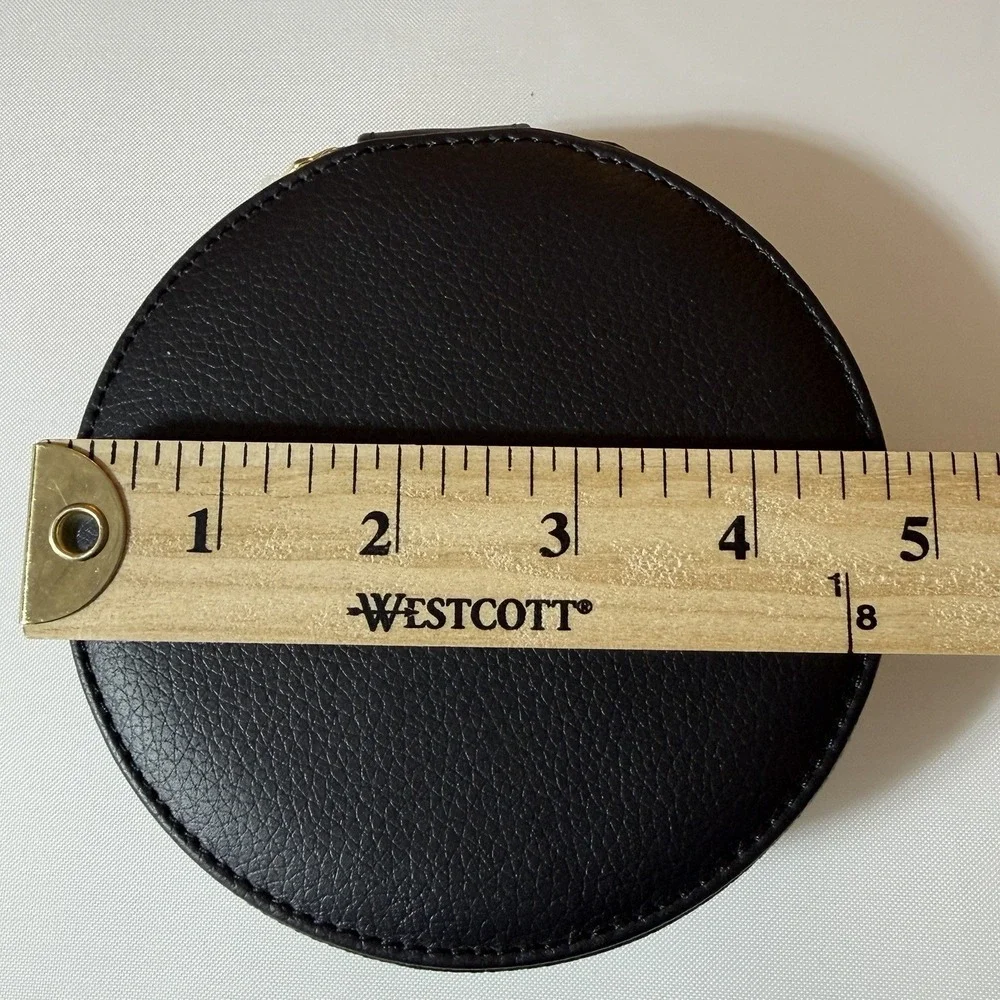 Shane Company Round Travel Jewelry Box/Case -‎ Black PU Leather New